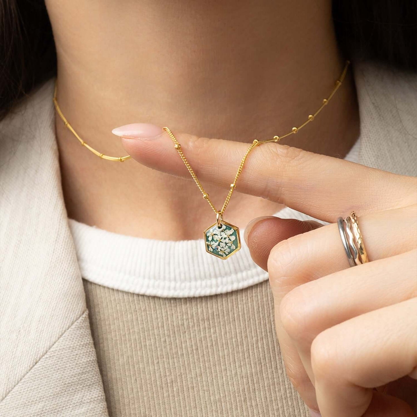 Small Hexagon Flower Necklace