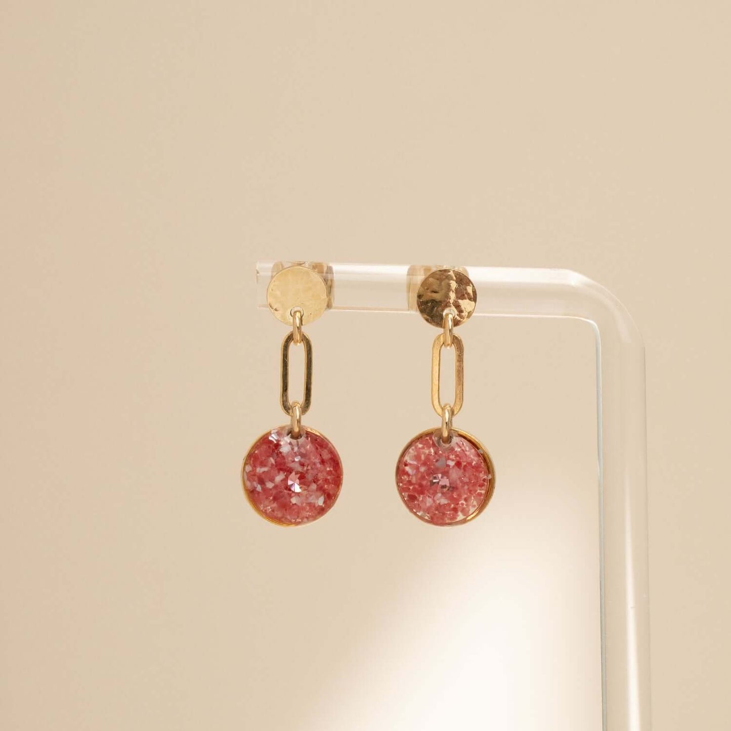 Rose Pink Tiny Round Dandle Earrings
