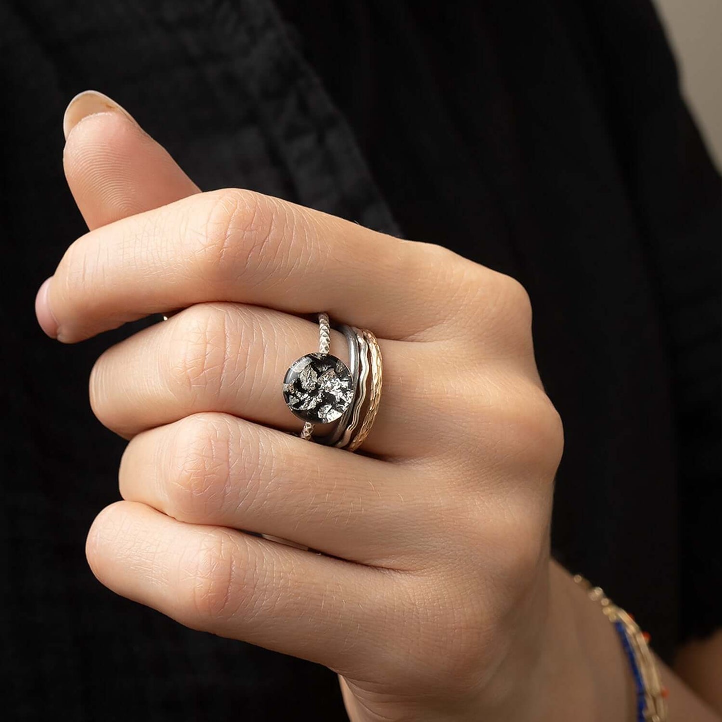 Round Black and Silver Ring