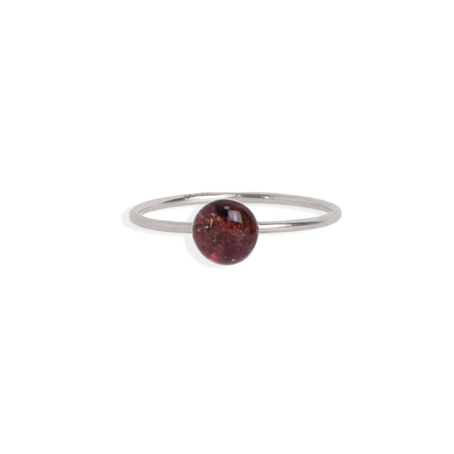 Tiny Round Garnet ring featuring a gold-filled band that gracefully wraps around your finger. What sets it apart is its crystal: a captivating, deep-red natural crushed Garnet stones encased in a glass-like resin.