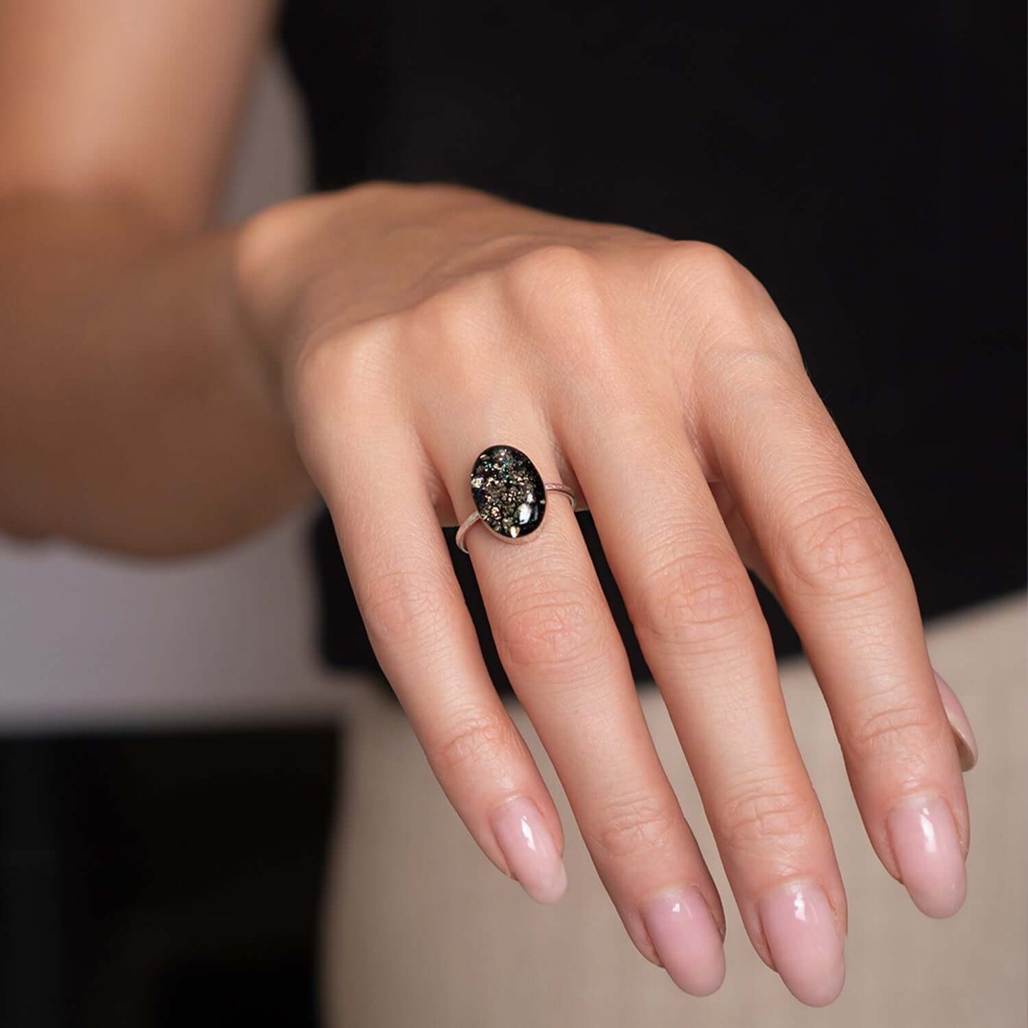Statement Oval Galaxy Ring in Sterling Silver