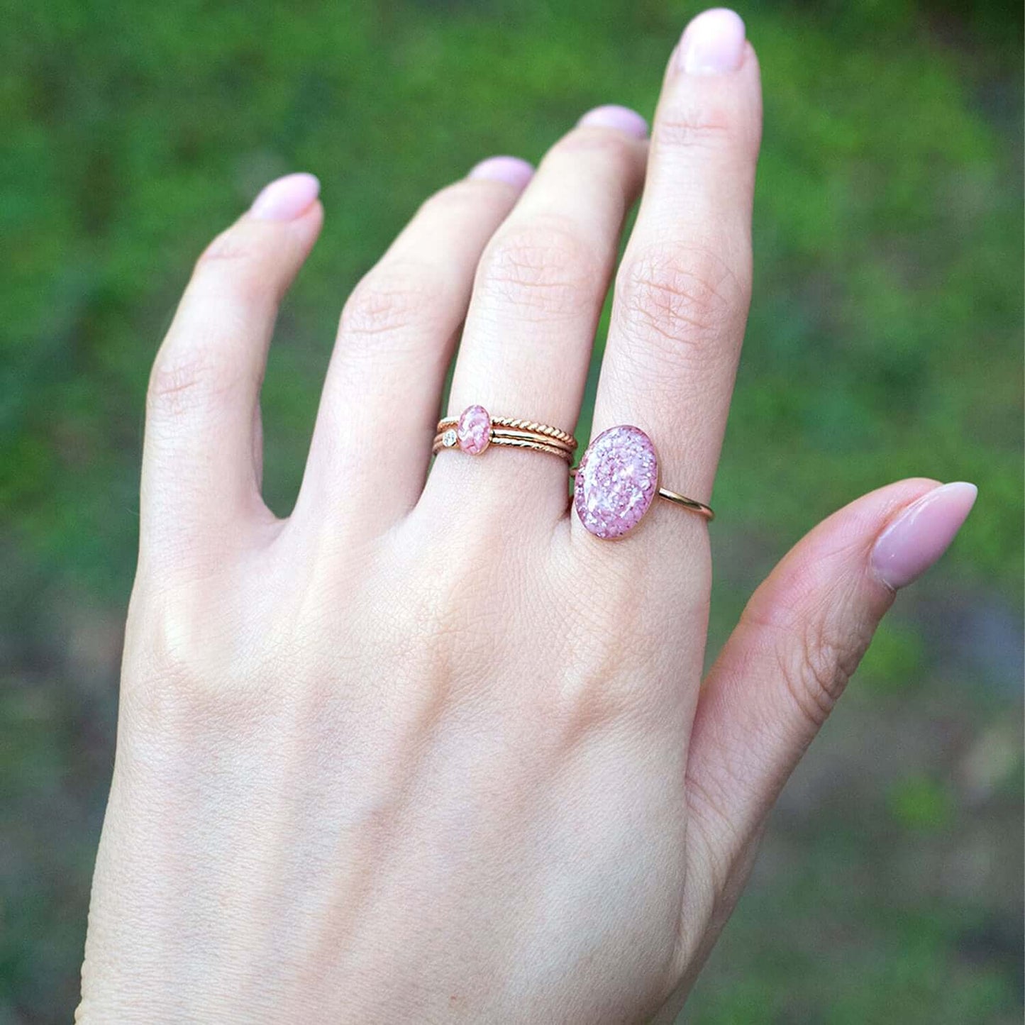 Statement Oval Pink Rhodonite ring