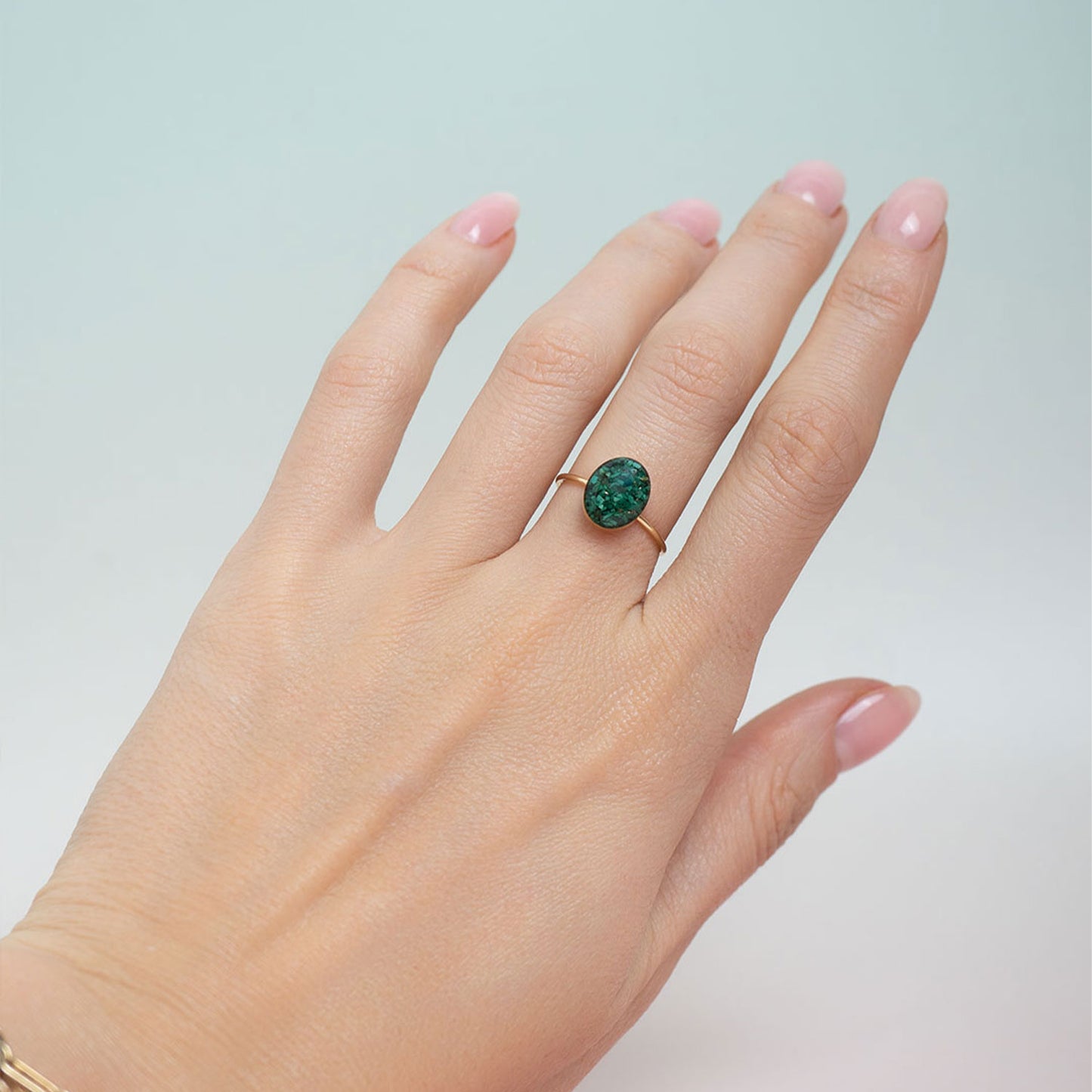 Delicate Oval Malachite ring