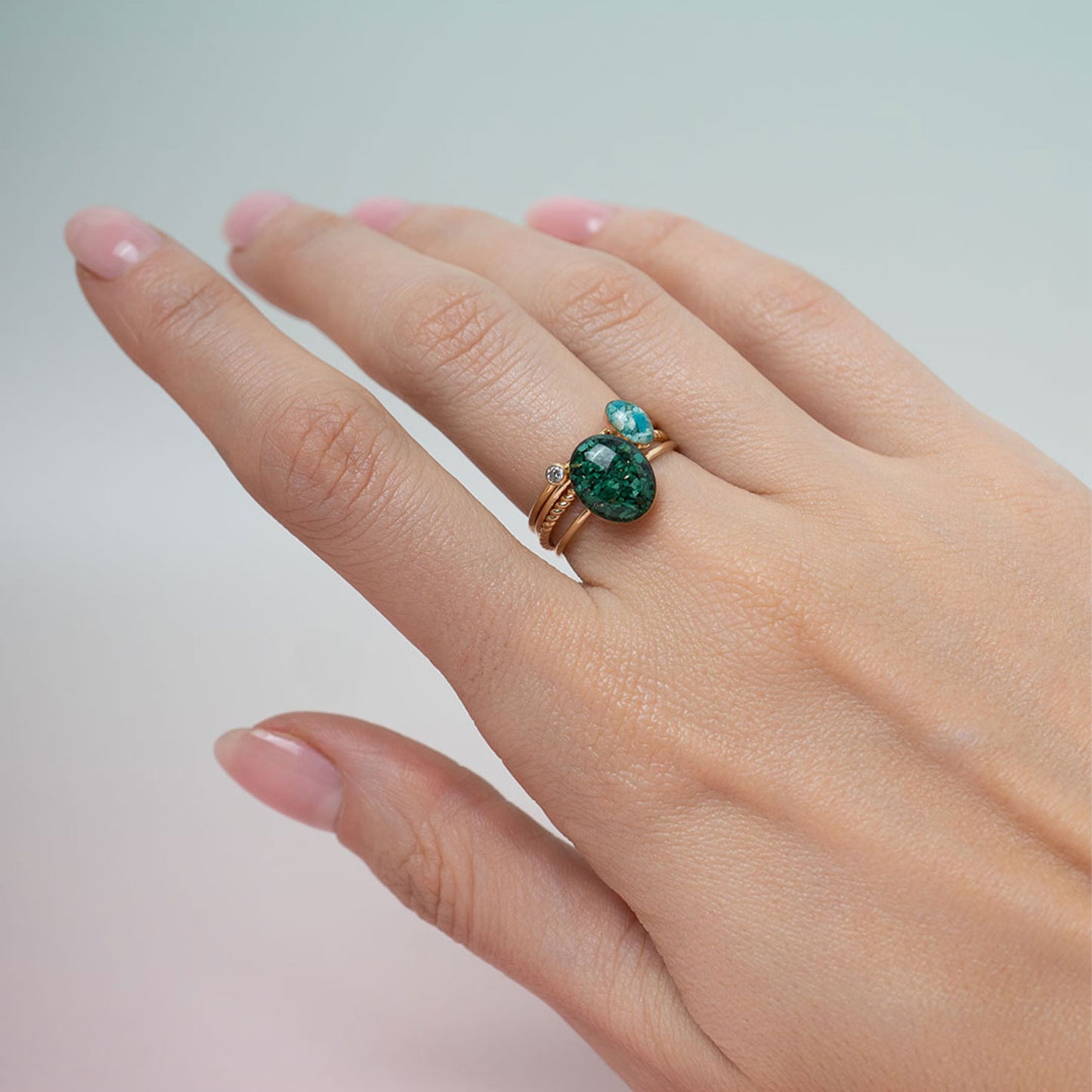 Delicate Oval Malachite ring