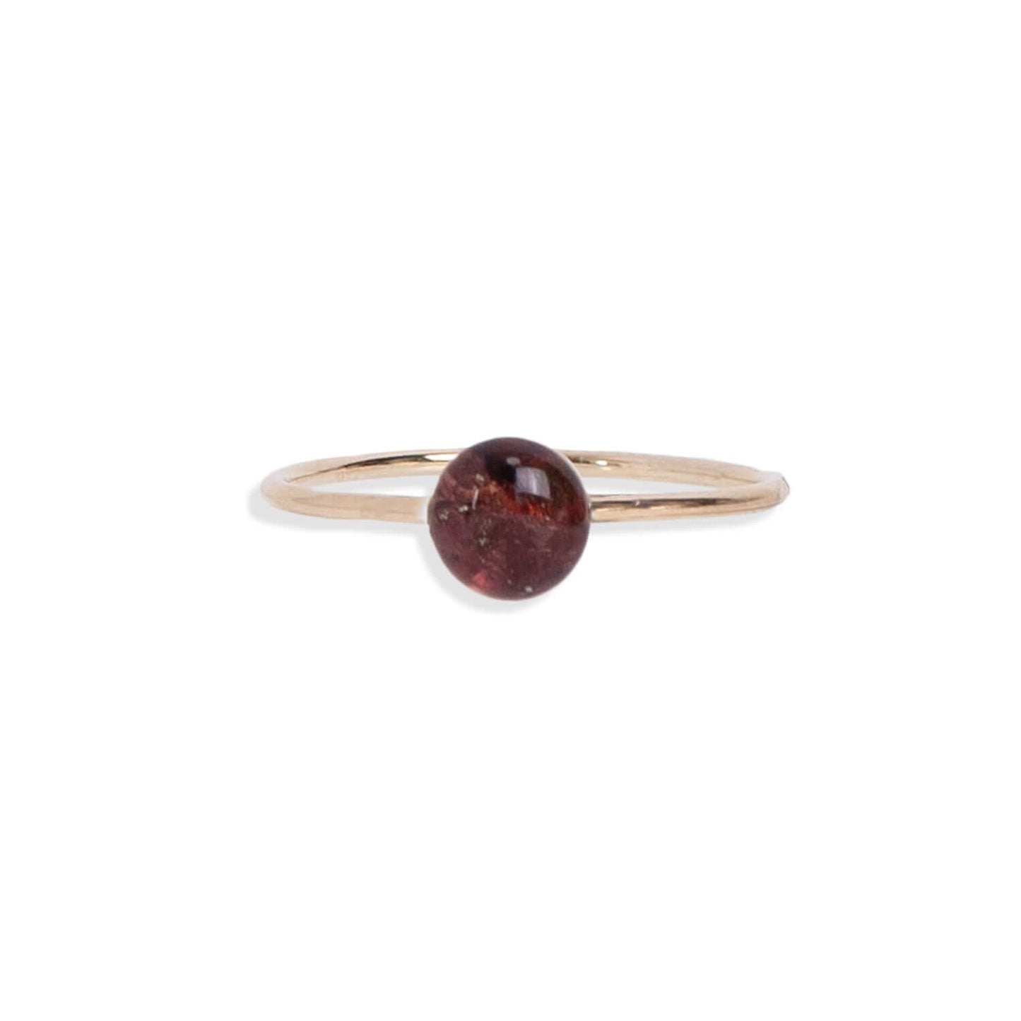 Tiny Round Garnet ring featuring a gold-filled band that gracefully wraps around your finger. What sets it apart is its crystal: a captivating, deep-red natural crushed Garnet stones encased in a glass-like resin.