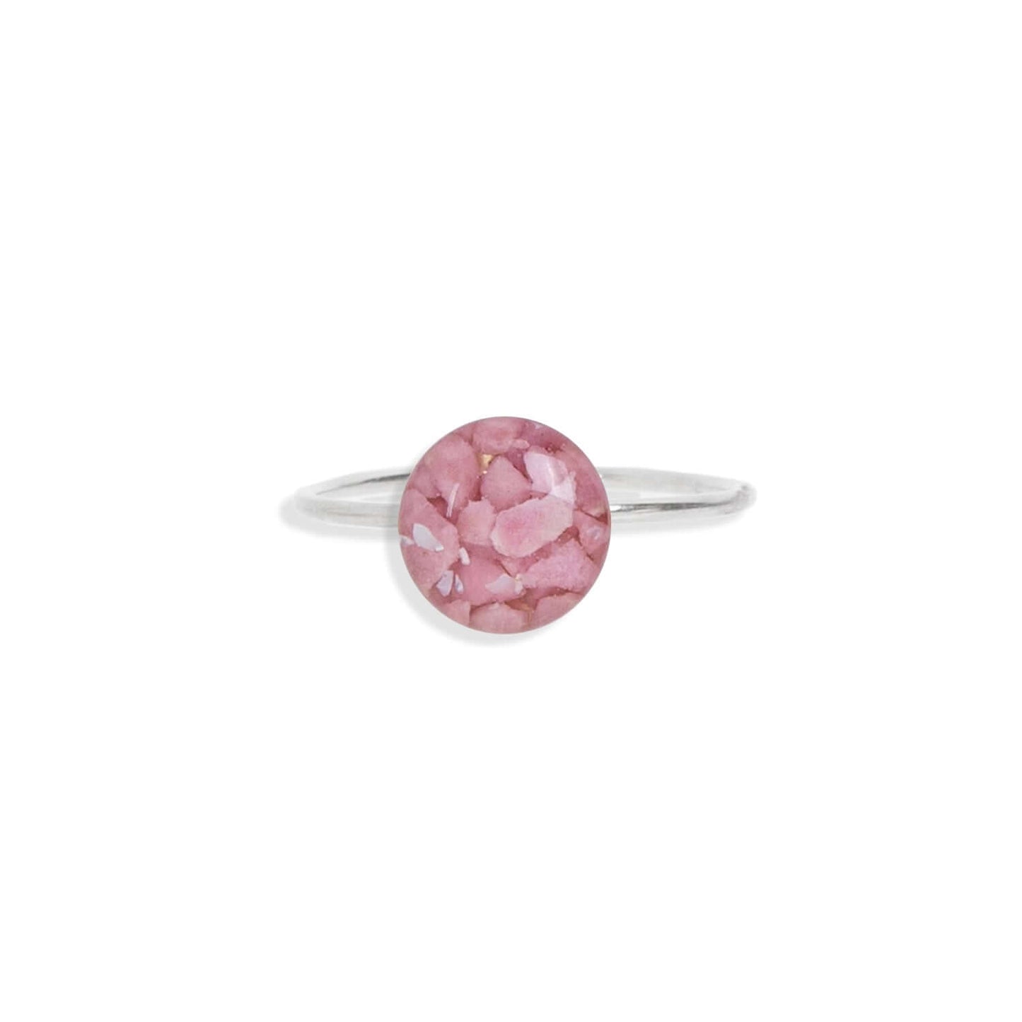 Delicate Round Pink Rhodonite ring in sterling silver
