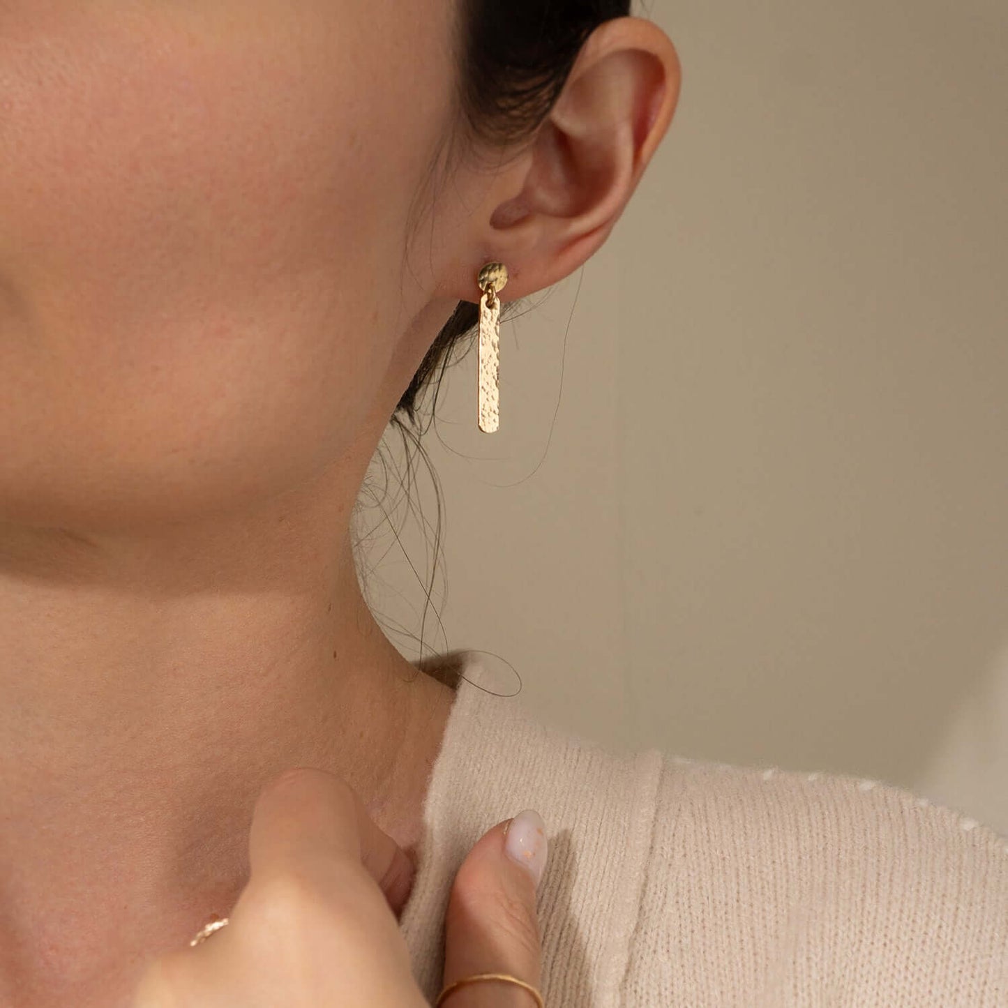 Hammered Bar Statement Earrings