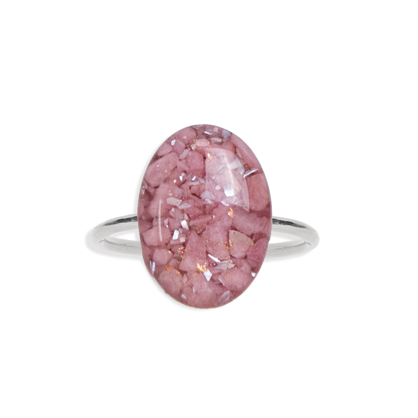 Statement Oval ring with mixed crushed rhodonite stones set in sterling silver