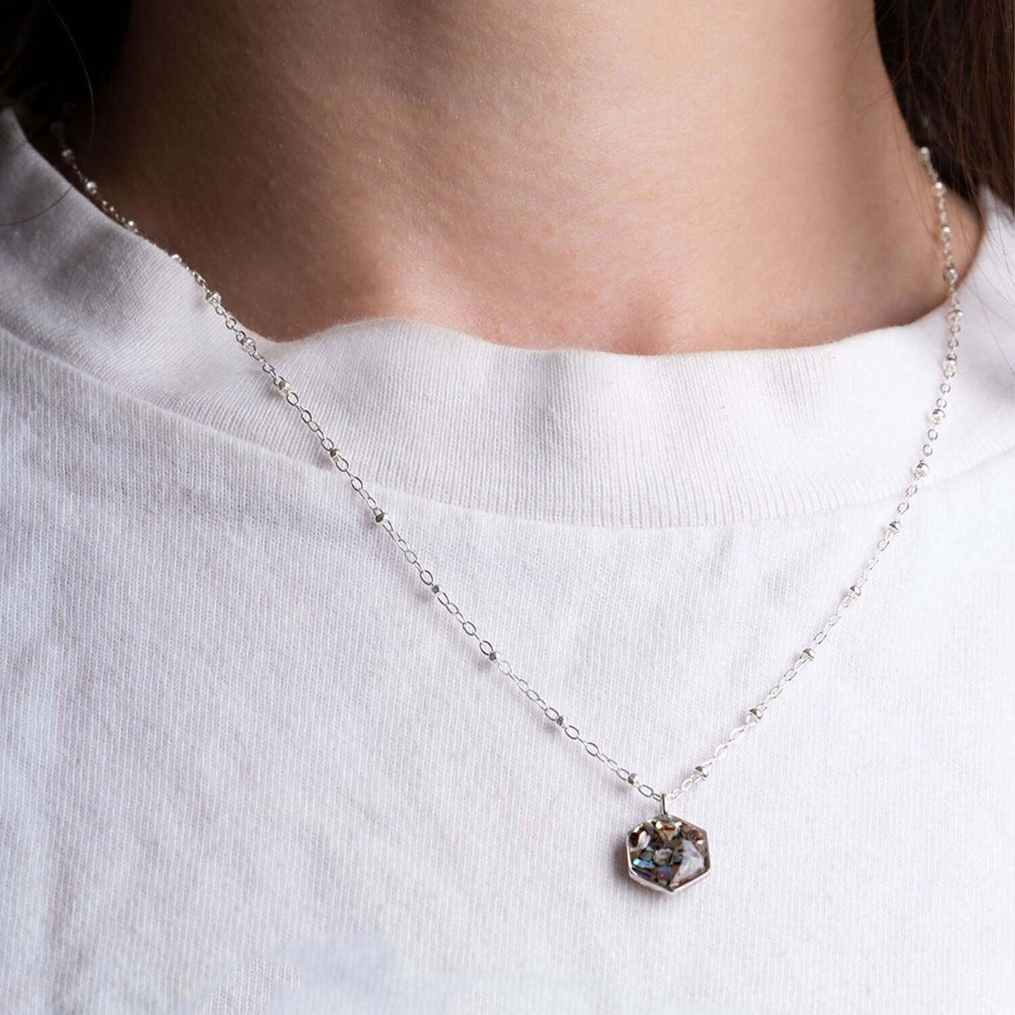 Hexagon Abalone Necklace in Silver