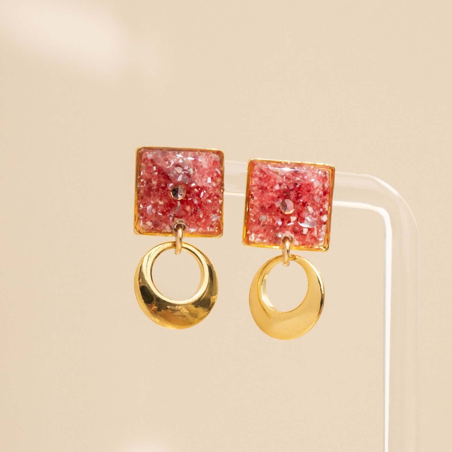 Rose Pink Square Earrings