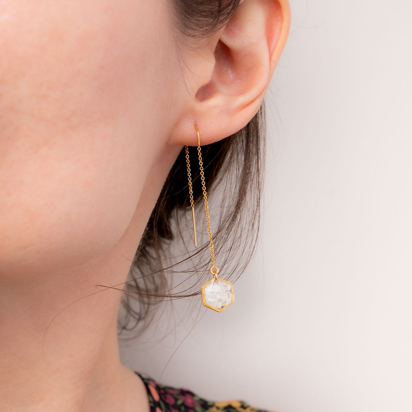 Howlite Hexagon Threader Earrings