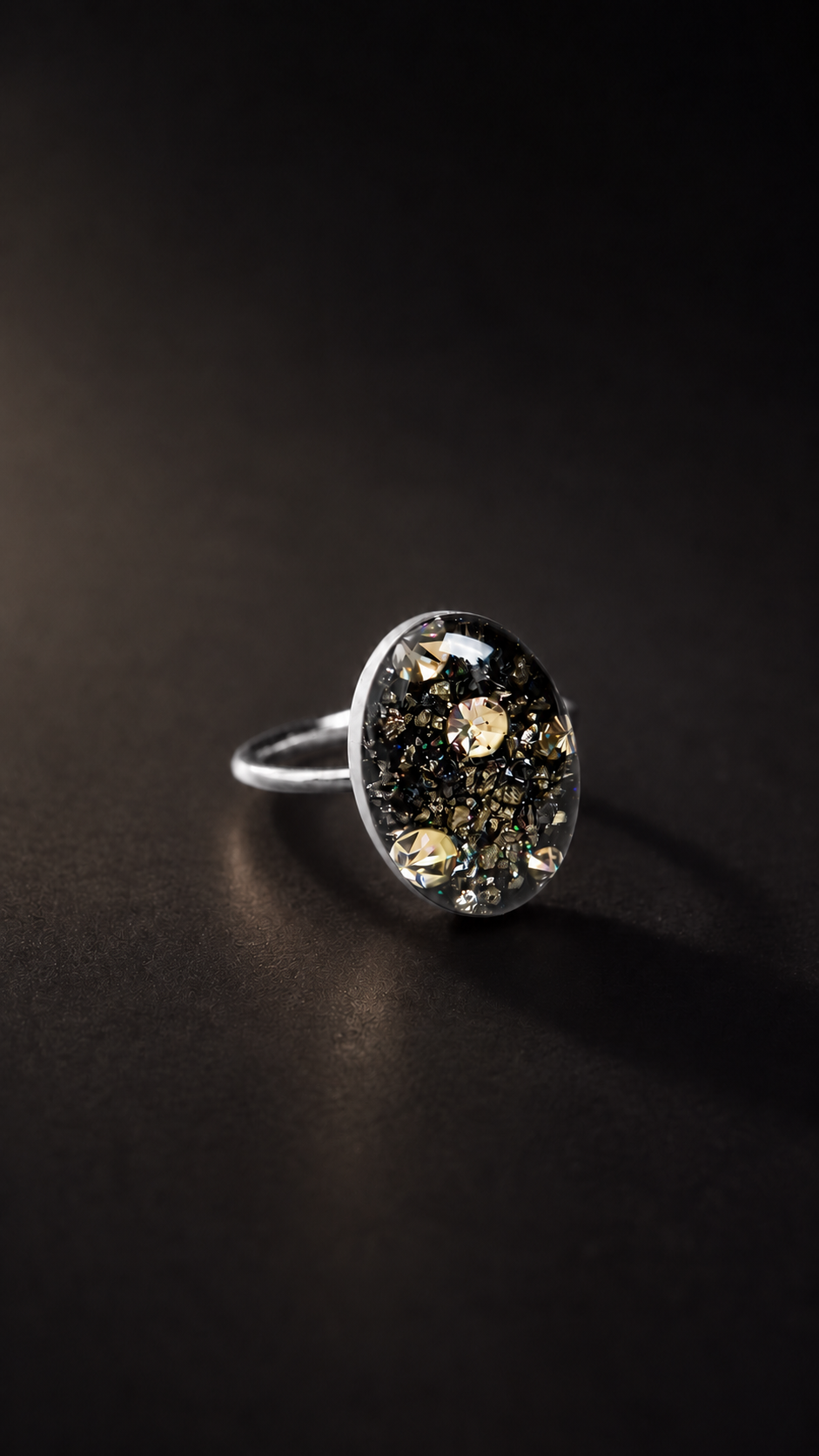 Sterling Silver Galaxy ring on a black Background