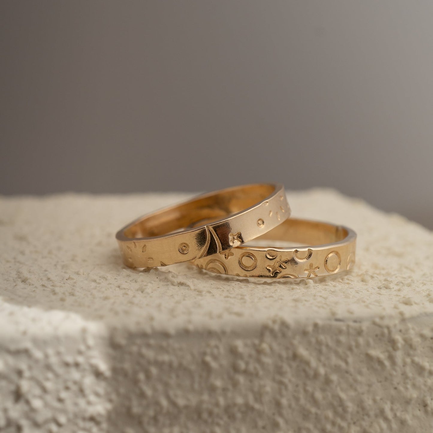 textured galaxy gold filled rings