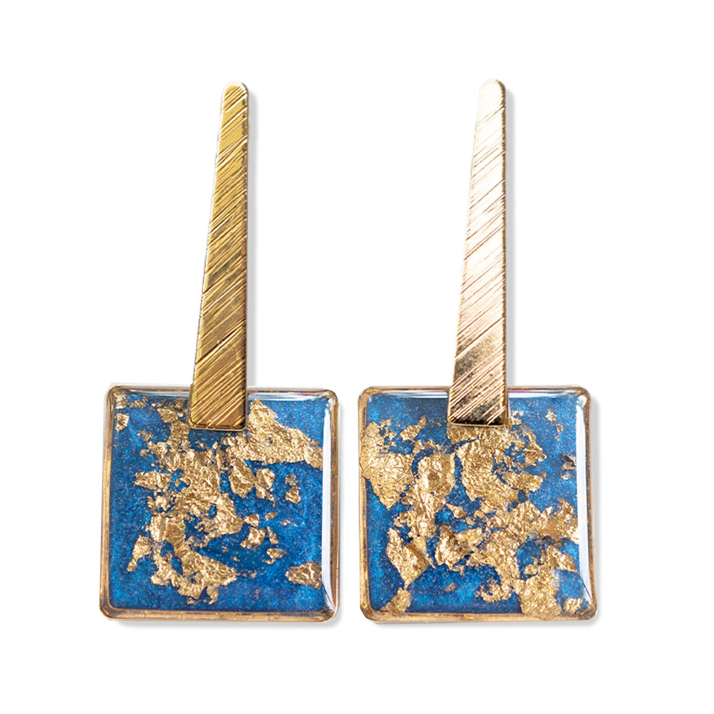 Dangling Square Blue and Gold Earrings