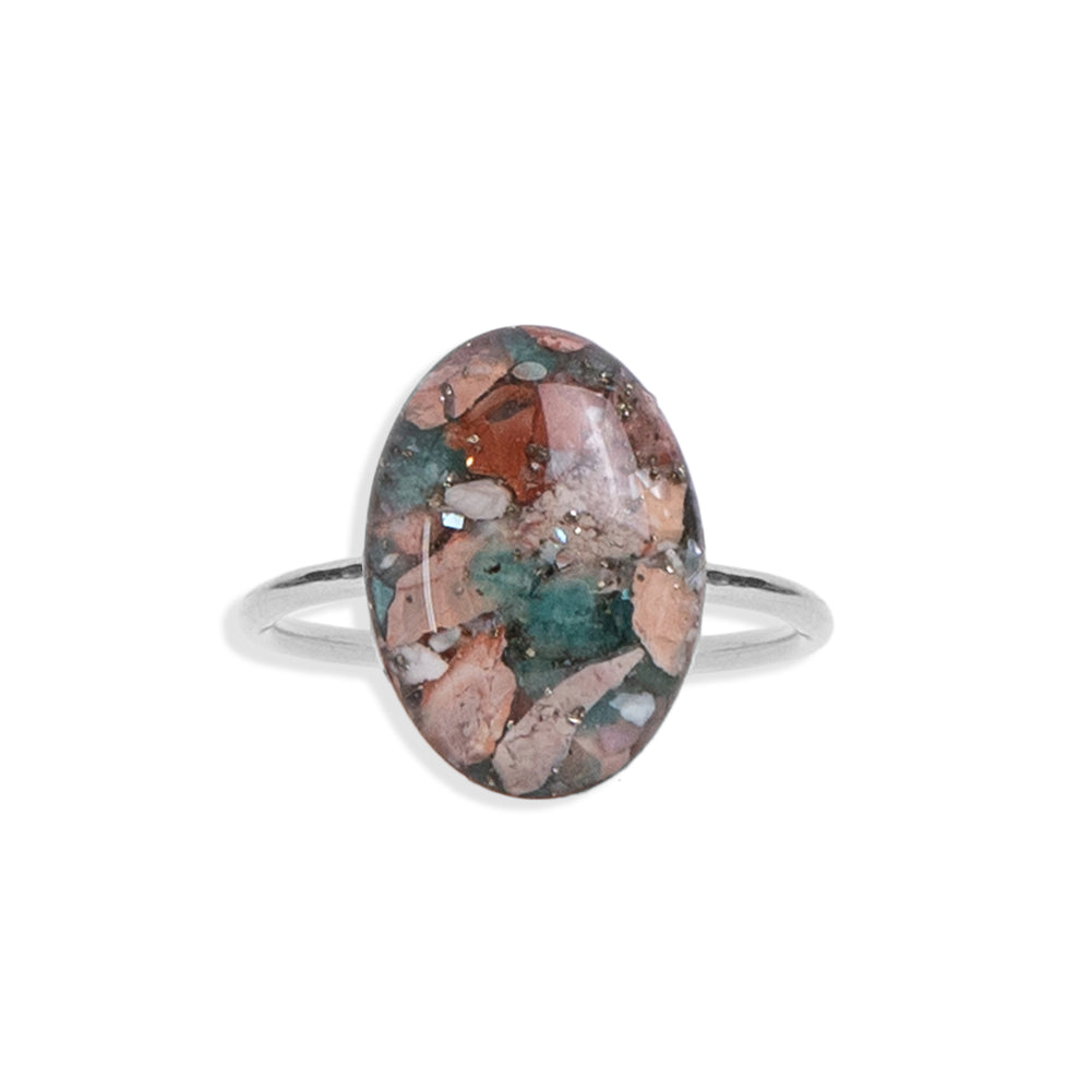 
                  
                    Statement Oval ring with mixed crushed stones set in sterling silver
                  
                