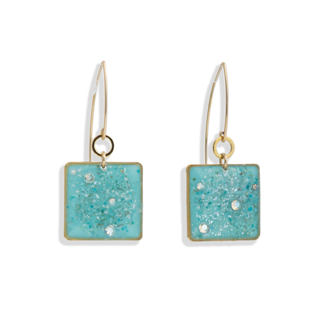 Statement Dangling Square Blue Earrings