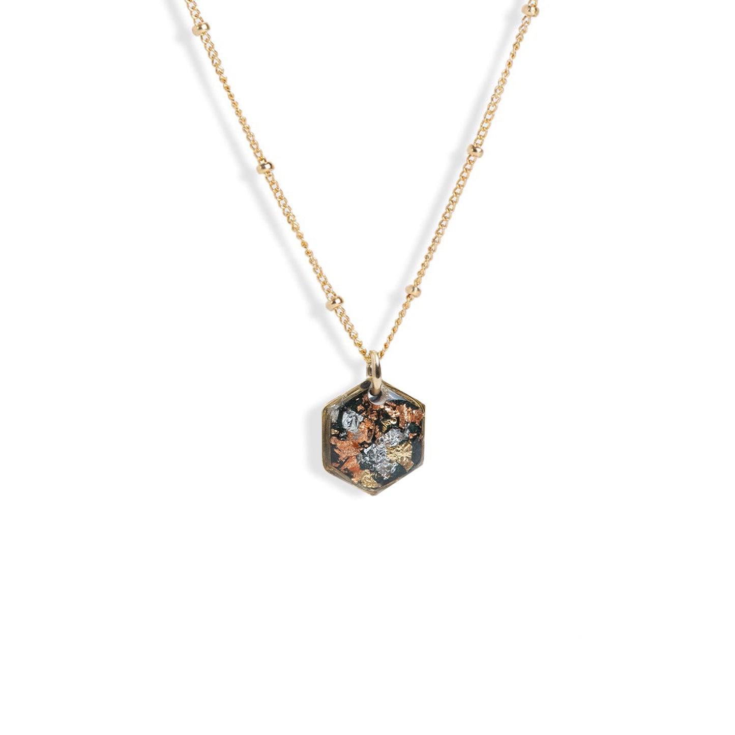 
                  
                    Small Shimmer Foils Hexagon Necklace
                  
                