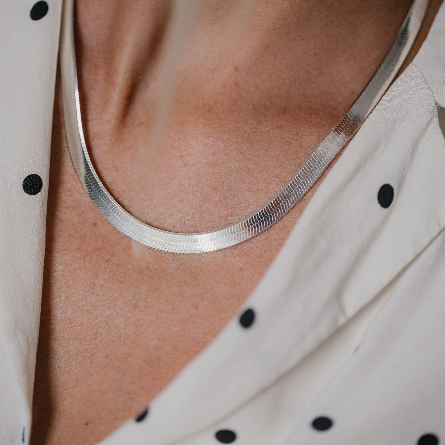 Statement silver herringbone necklace