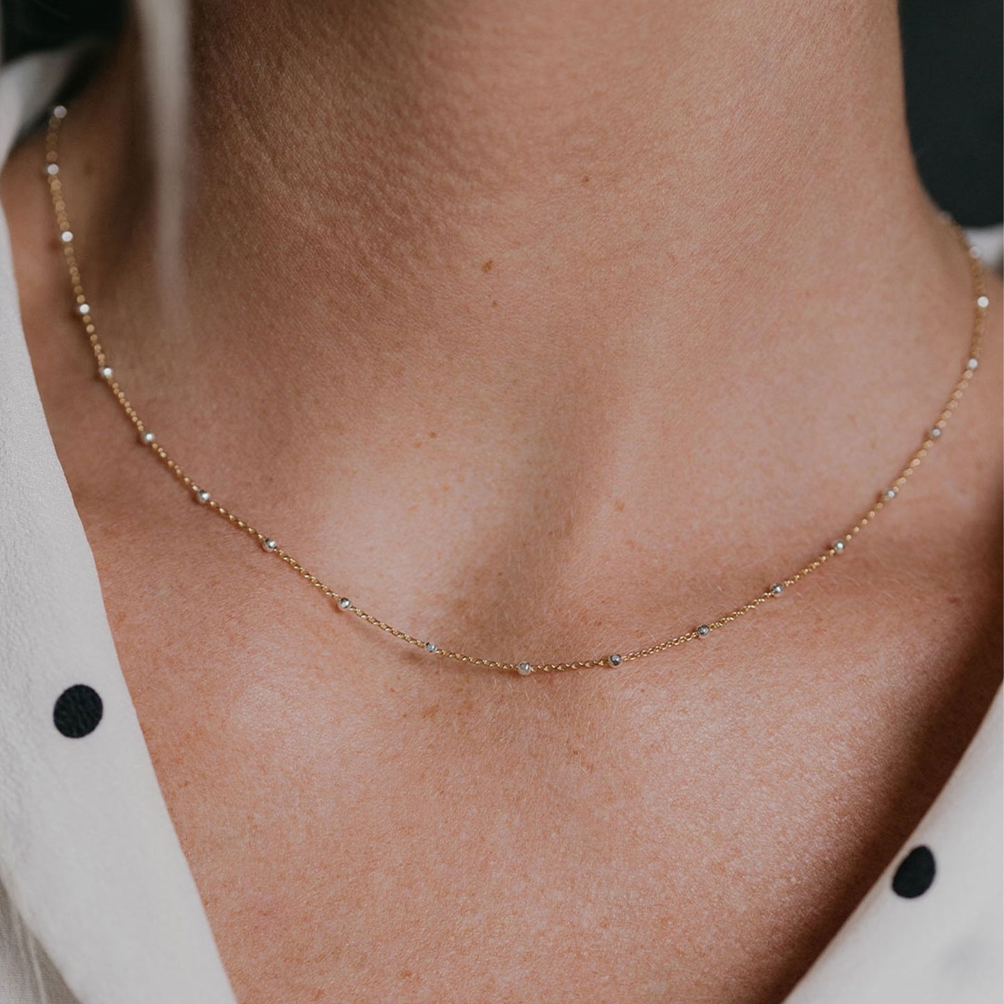 Silver Bead Gold Chain Necklace