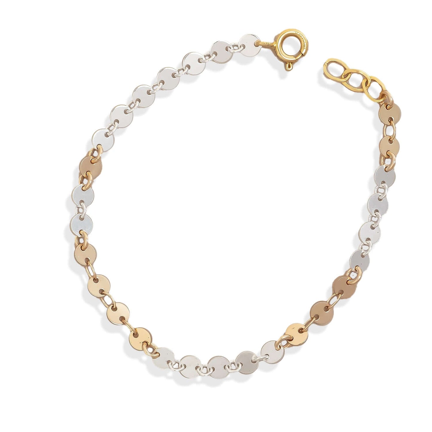 Bracelet with gold and silver chain links on a white background