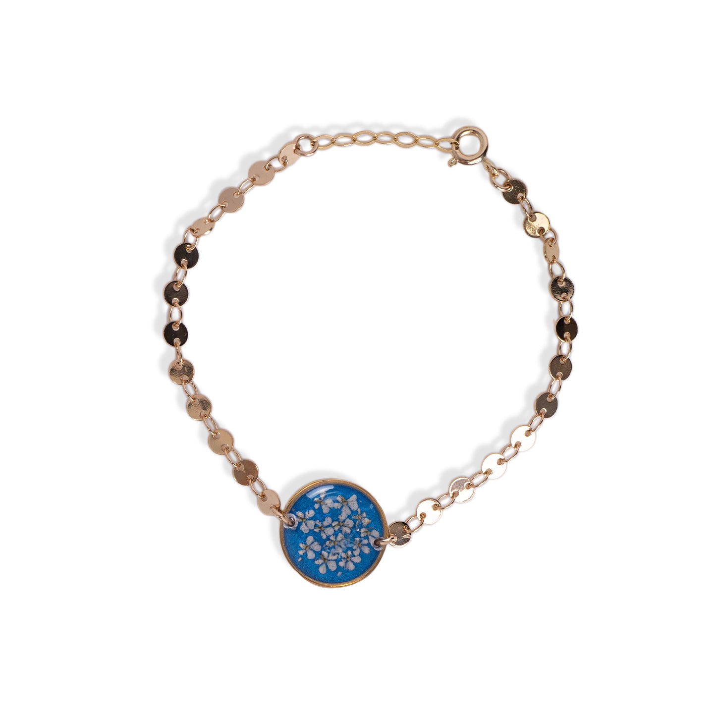 Disc Chain Round Blue Floral Bracelet