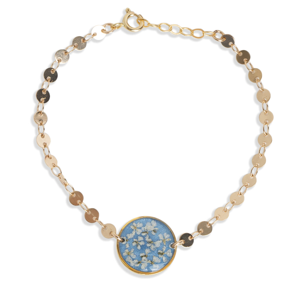 
                      
                        Disc Chain Round Light Blue Floral Bracelet
                      
                    