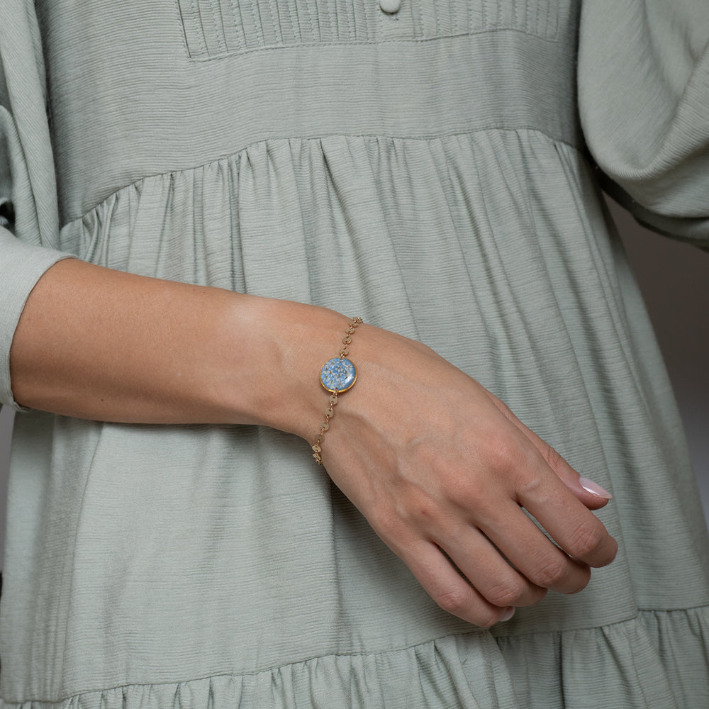 
                      
                        Disc Chain Round Light Blue Floral Bracelet
                      
                    