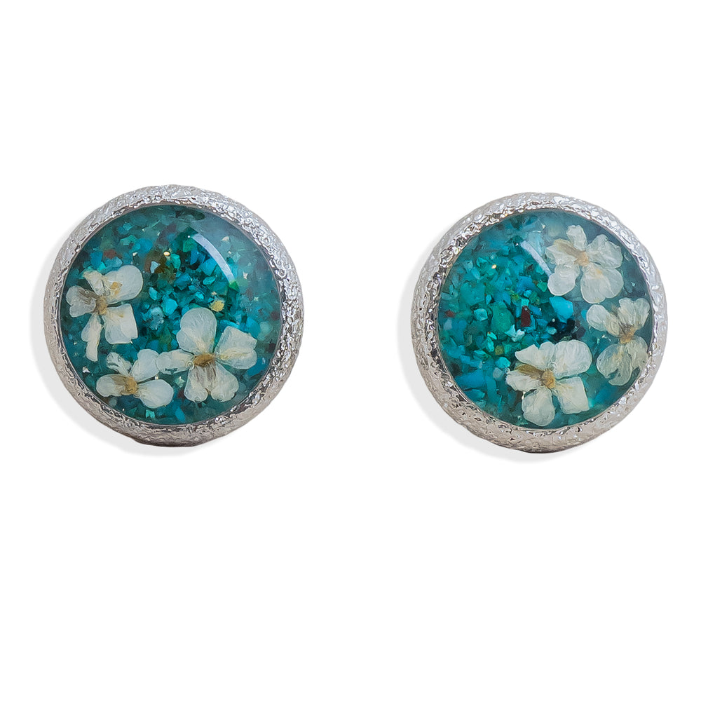 
                      
                        Round Flower Earrings in Silver
                      
                    