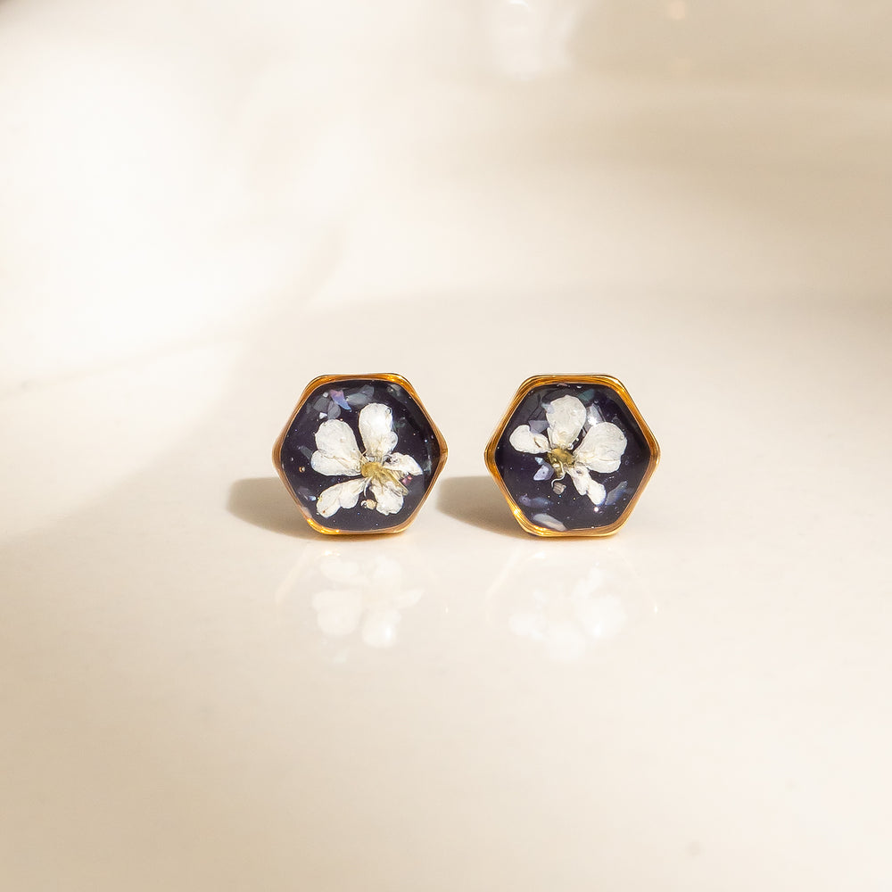 Violet Hexagon Studs