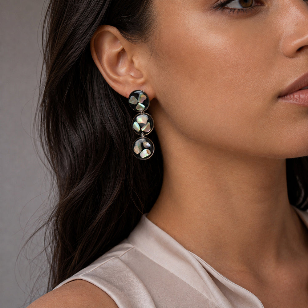 Midnight Tide Abalone Statement Earrings