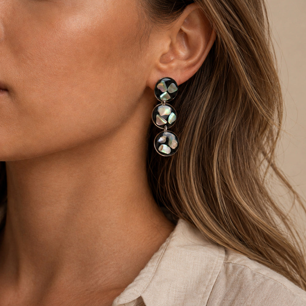 Midnight Tide Abalone Statement Earrings