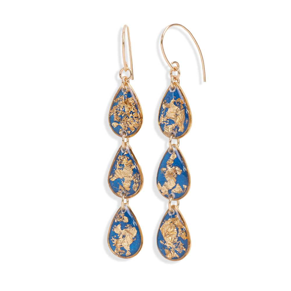 Teardrop Blue and Gold Earrings