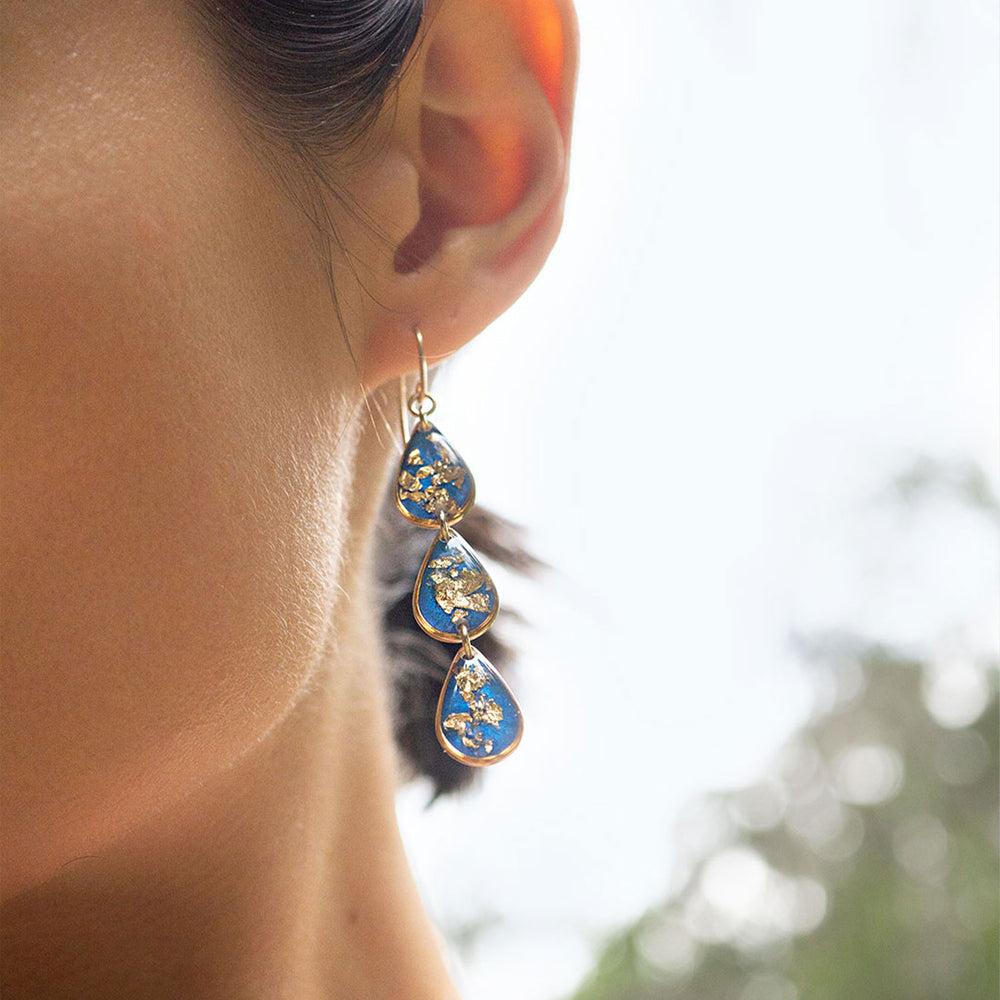 Teardrop Blue and Gold Earrings