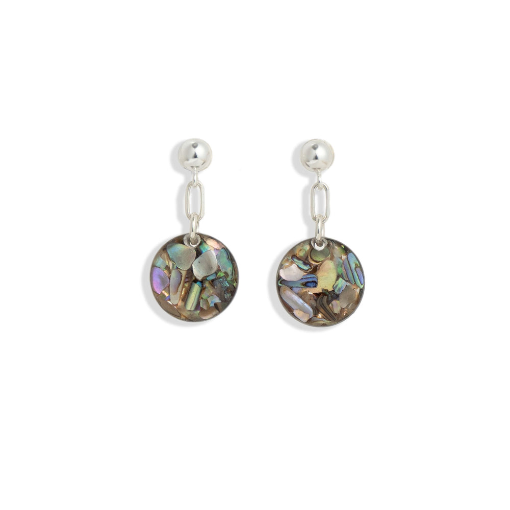 Abalone Round Dangling Earrings in Silver