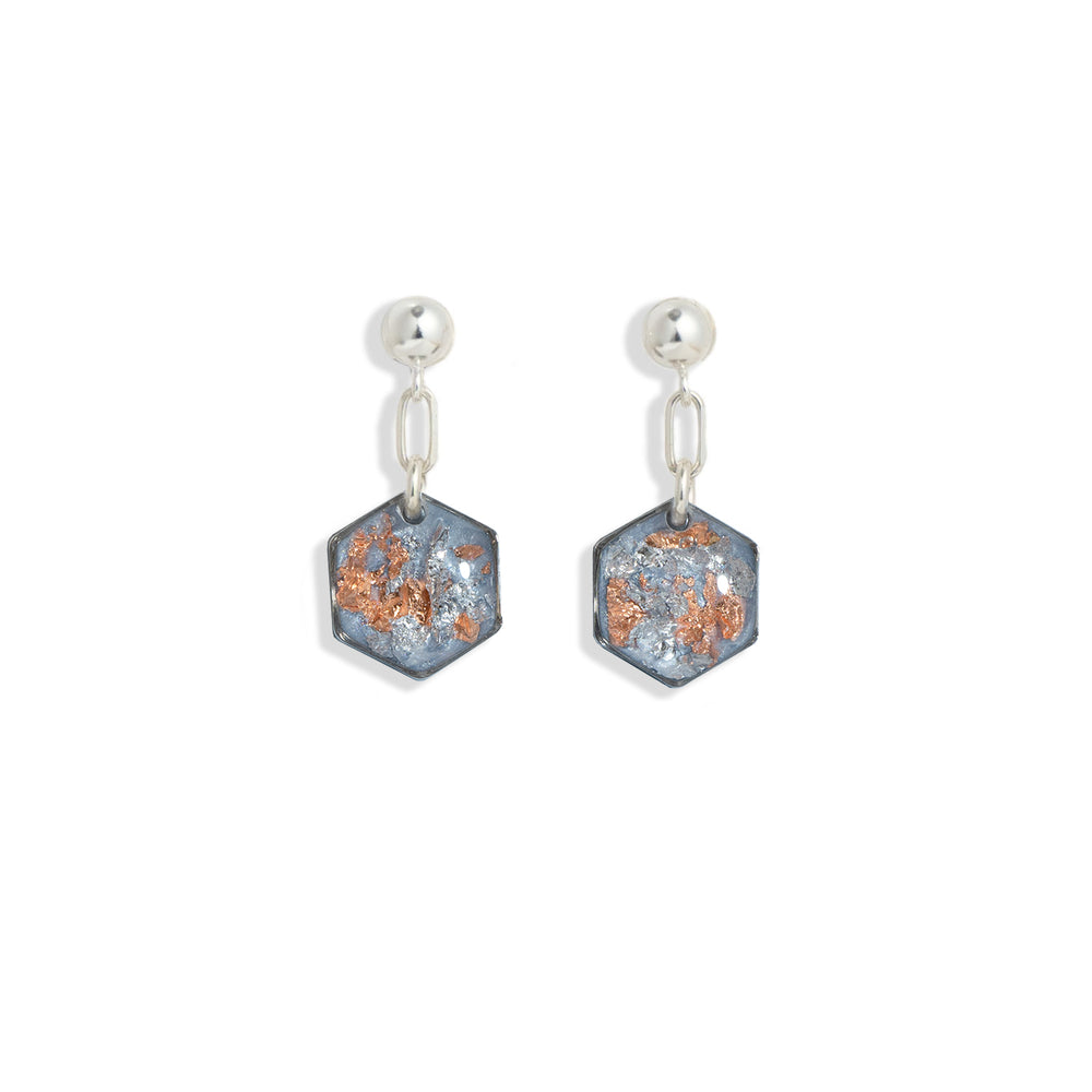 Small Hexagon Vanilla Sky Dangling Earrings in Silver