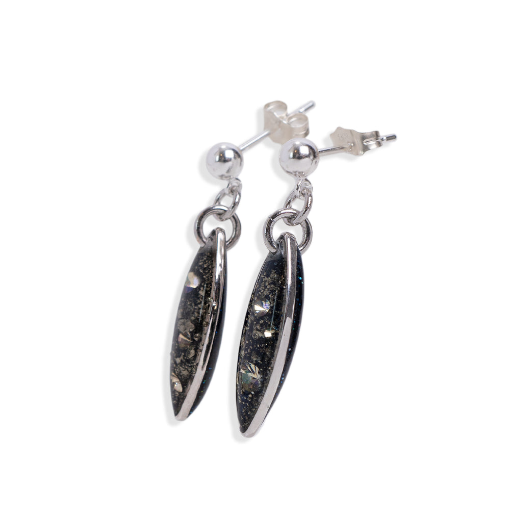 
                      
                        Small Dangling Oval Galaxy Earrings in Silver
                      
                    