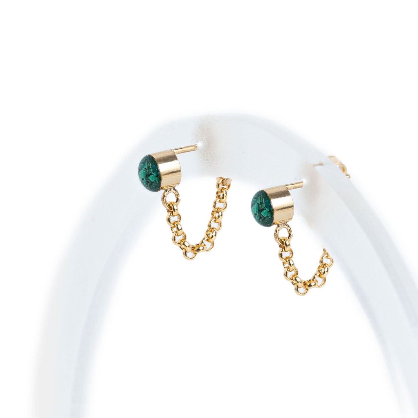 Tiny Malachite color pop front to back earrings