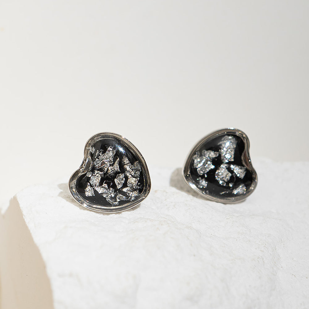Heart Shimmer Stud Earrings in Silver