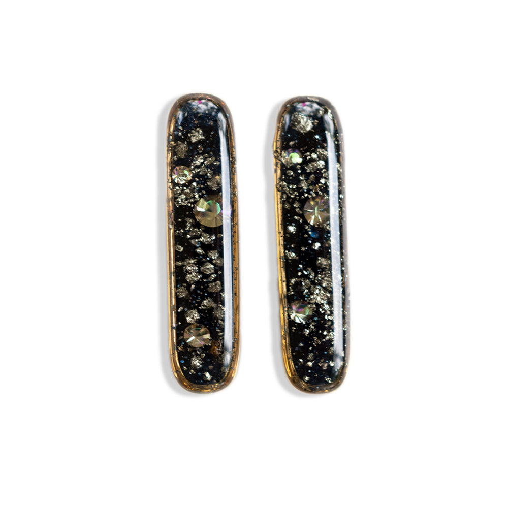 Long Bar Galaxy Earrings with crushed stones are inspired by the pure and authentic energy of the universe