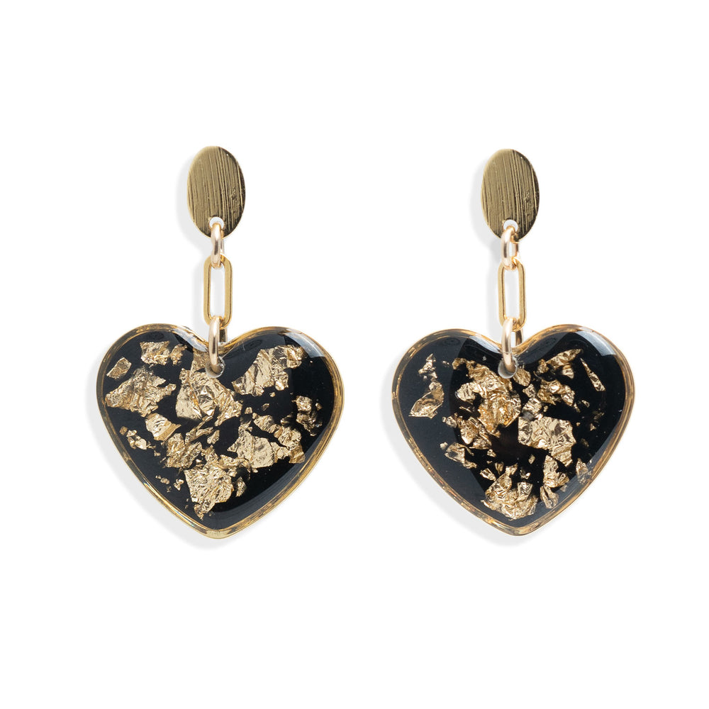 Black Gold Heart Earrings