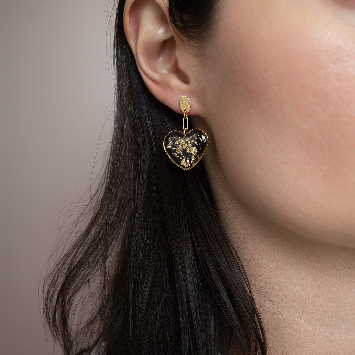 Black Gold Heart Earrings