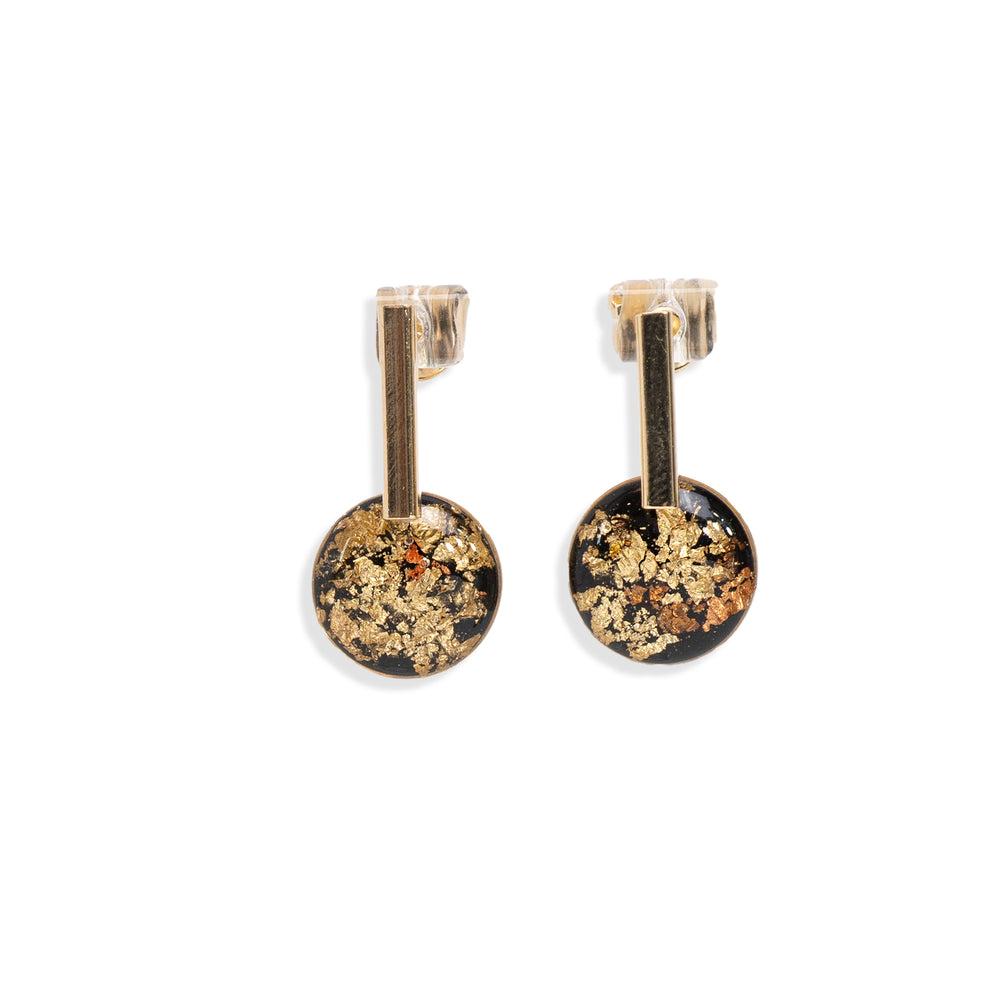 Delicate Bar Black and Gold Earrings