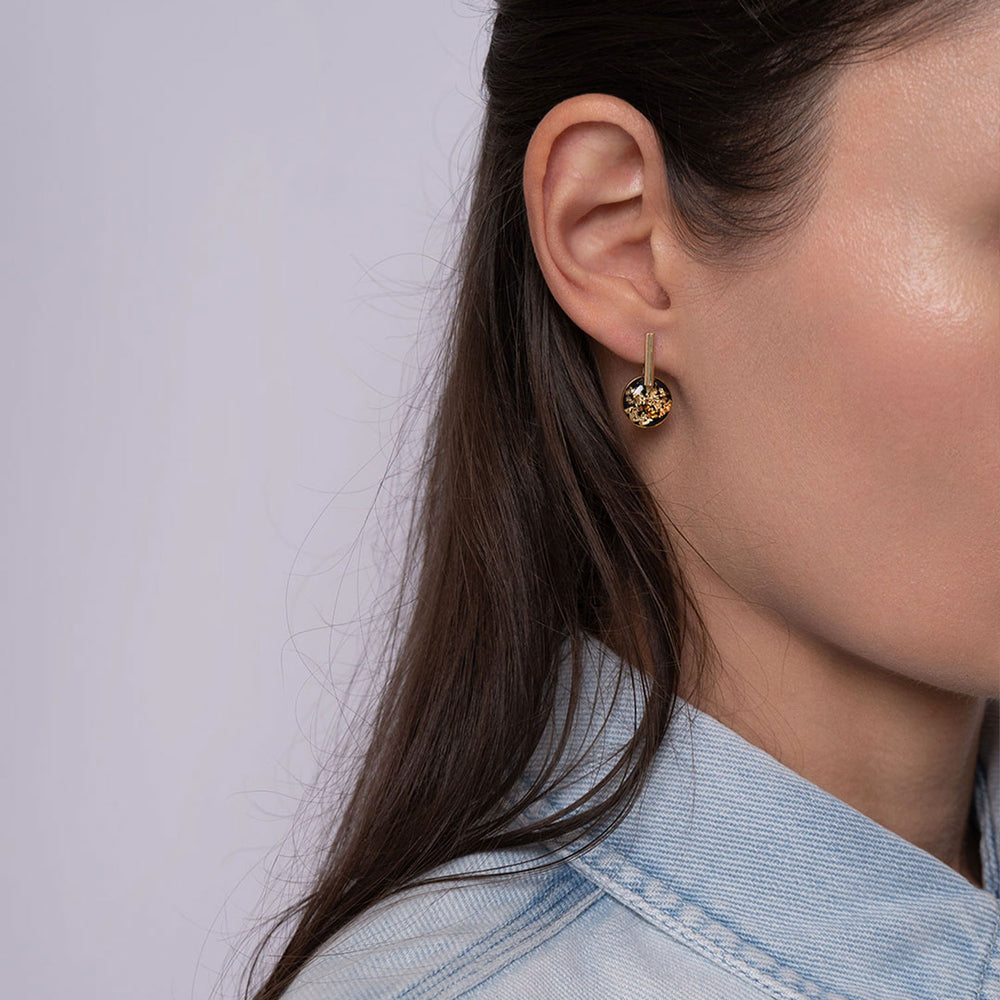 Delicate Bar Black and Gold Earrings