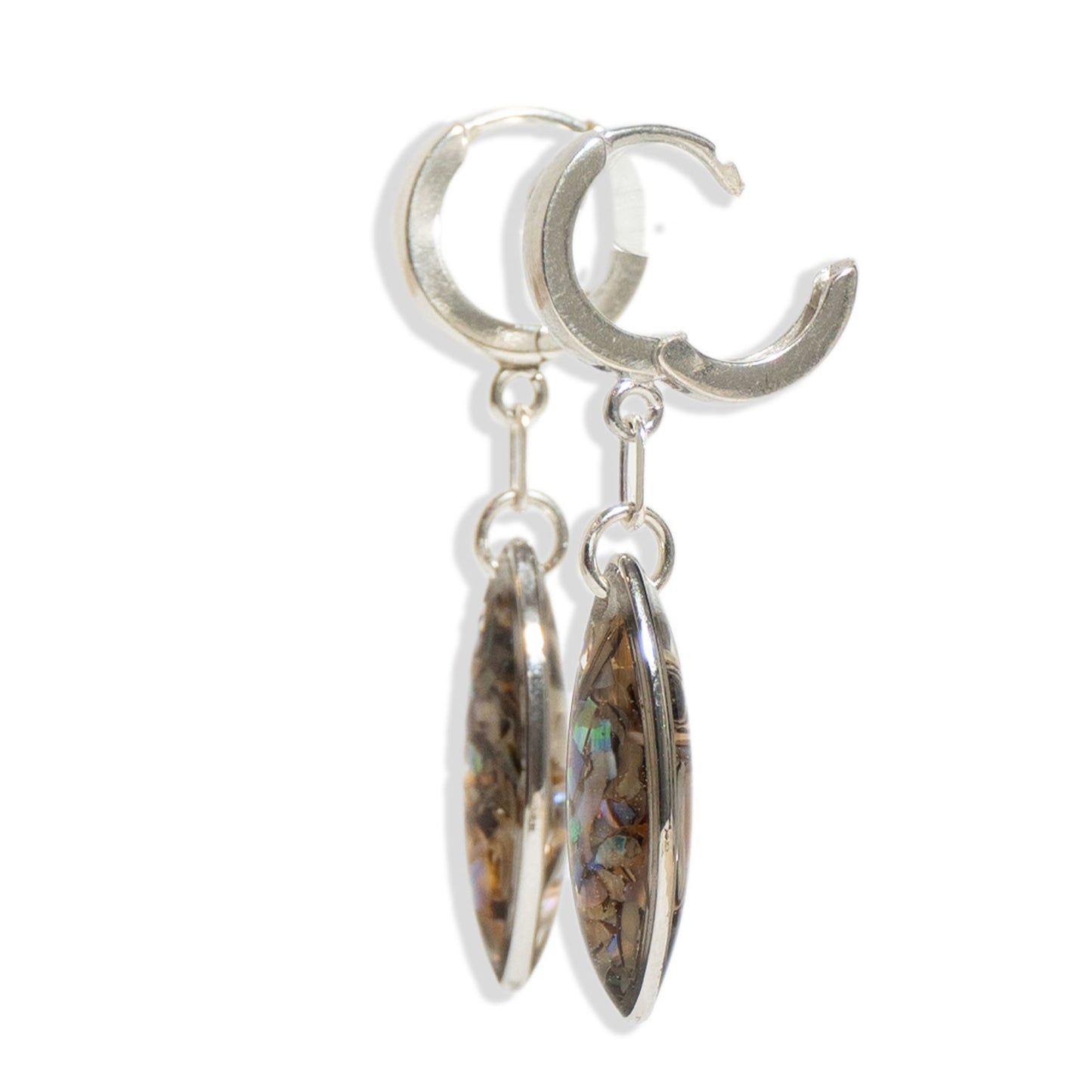 
                  
                    Oval Abalone Hoop Earrings in Silver
                  
                