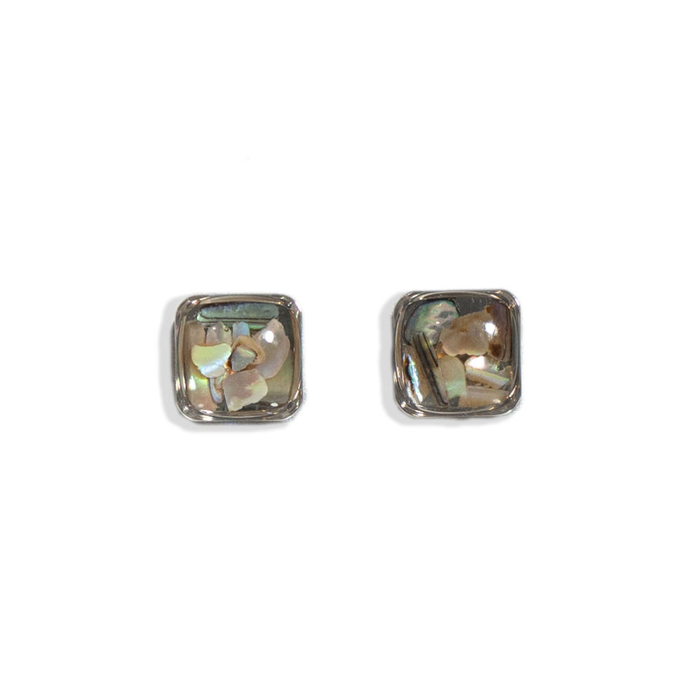 Square Abalone Studs in silver