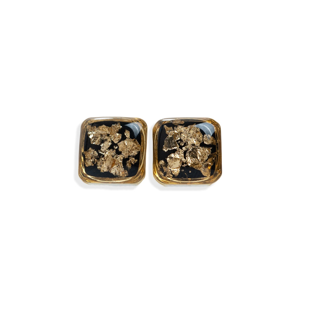 Black Gold Square Stud Earrings