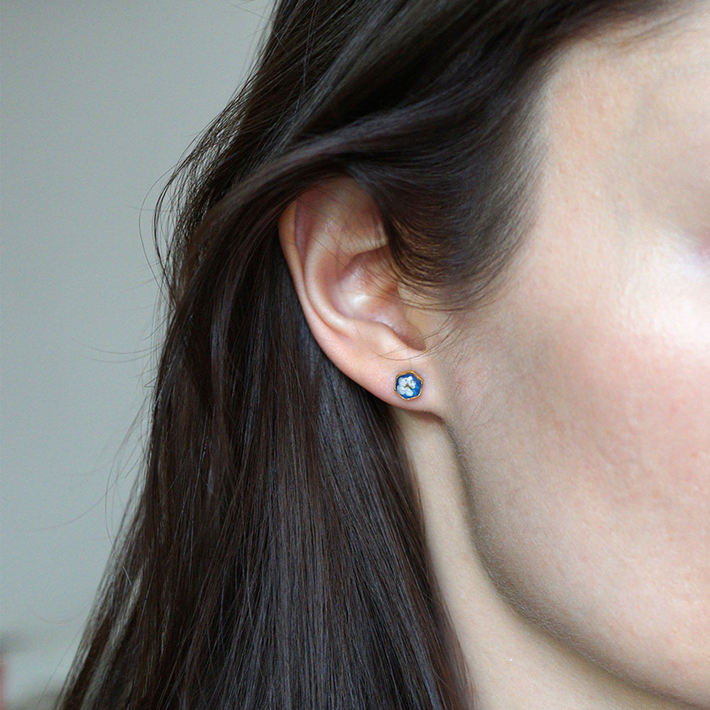 
                  
                    Blue Small hexagon flower earrings
                  
                