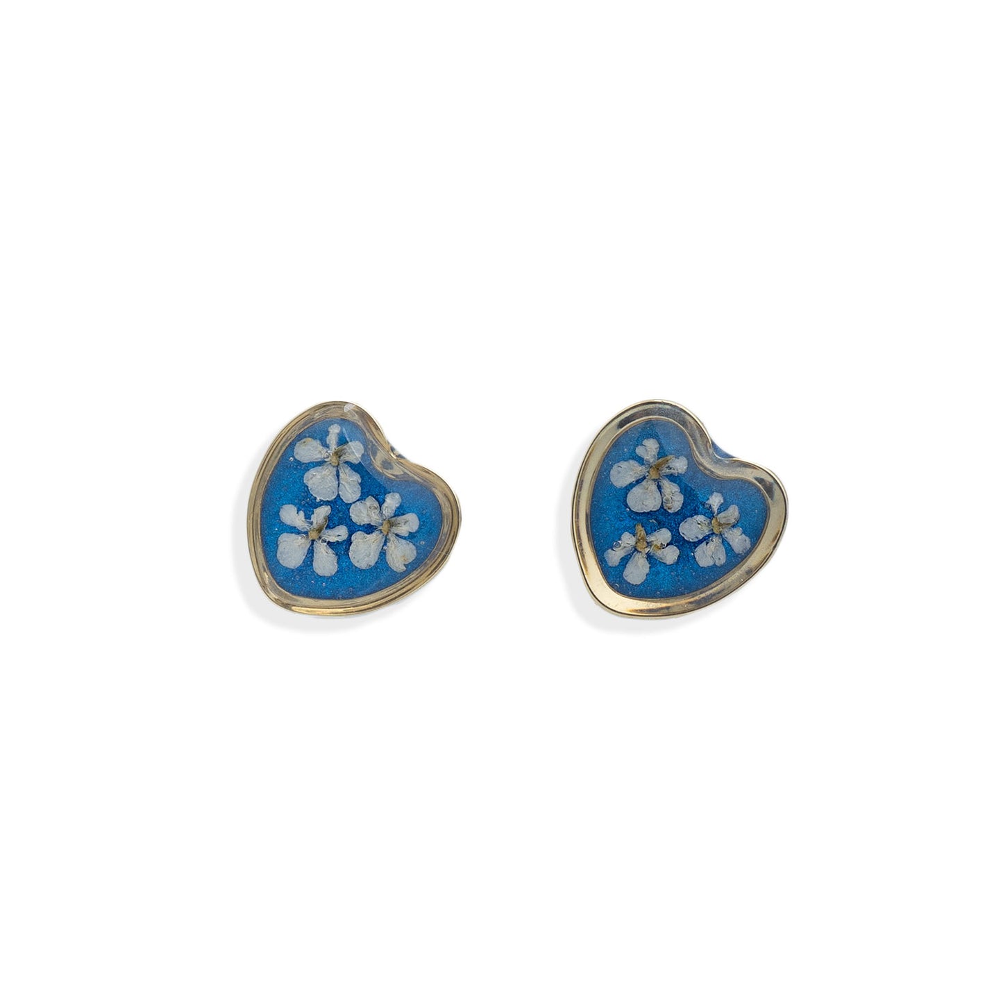Blue Flower Small Heart Stud Earrings