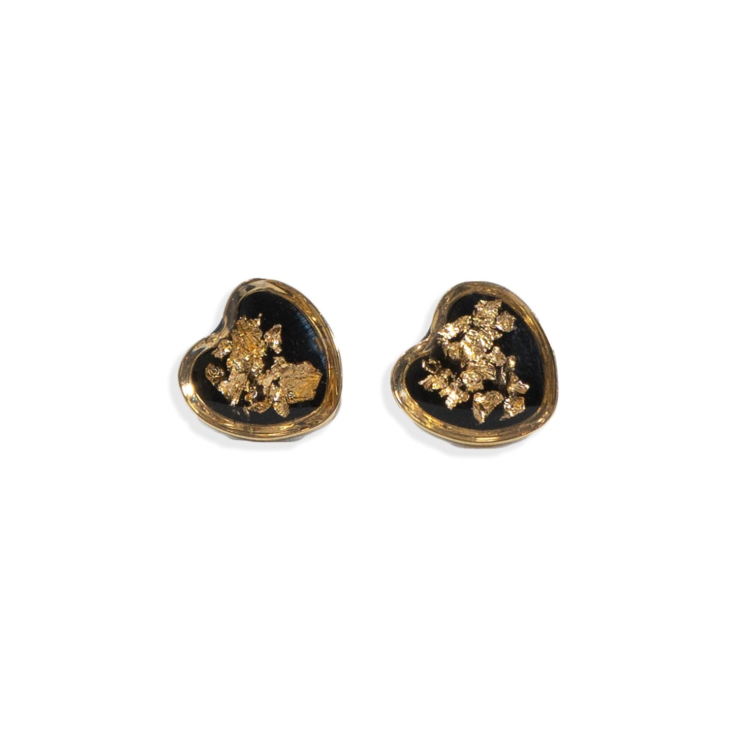 Small Heart Stud Earrings black and gold