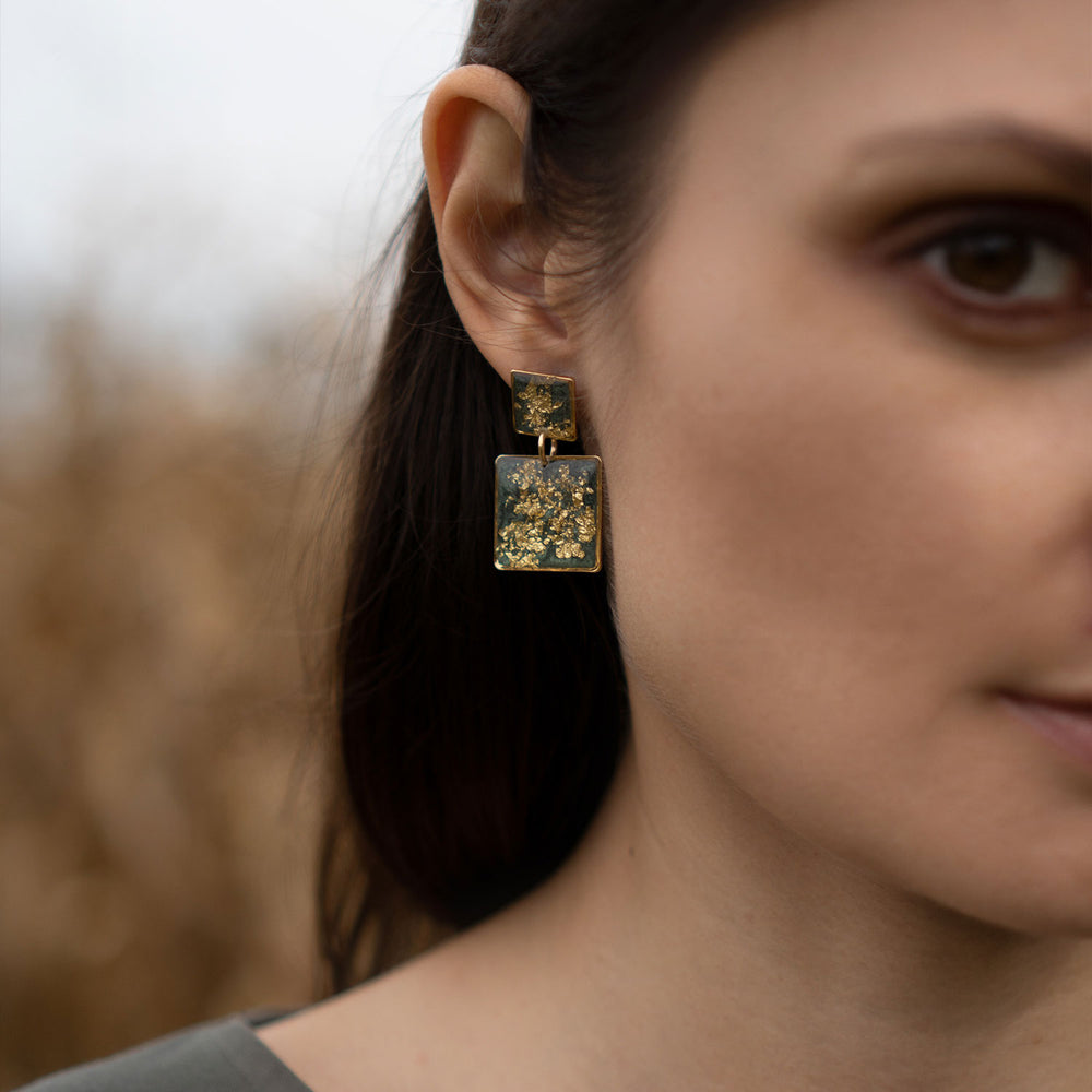 
                  
                    Statement Square Green Gold Earrings
                  
                